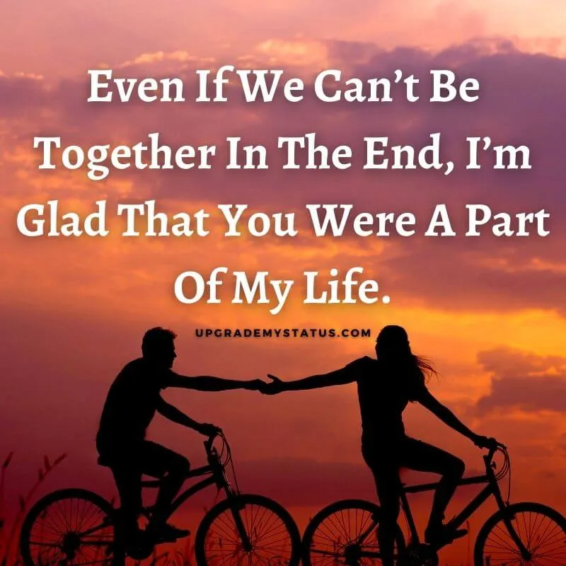 Abstract image of girl and boy cycling while trying to hold hands over it love status for whatsapp is written