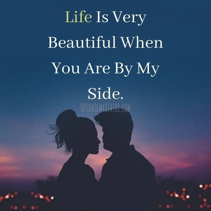 image on girl and boy standing in a romantic way with love life status written on it.