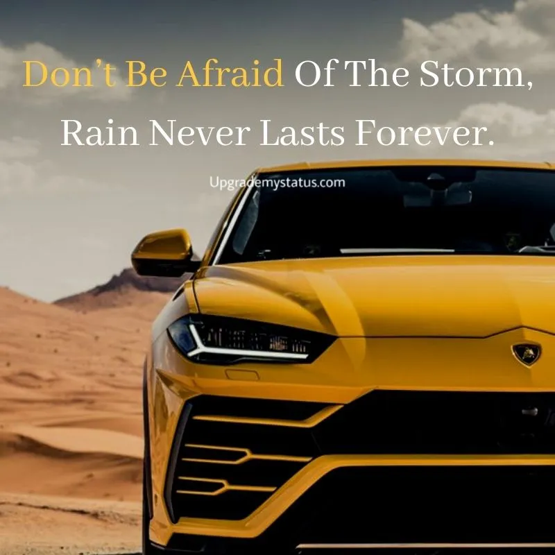 yellow Ferrari car over a caption about be strong is written