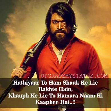 Attitude Status in Hindi English is written over a image of KGF Hero