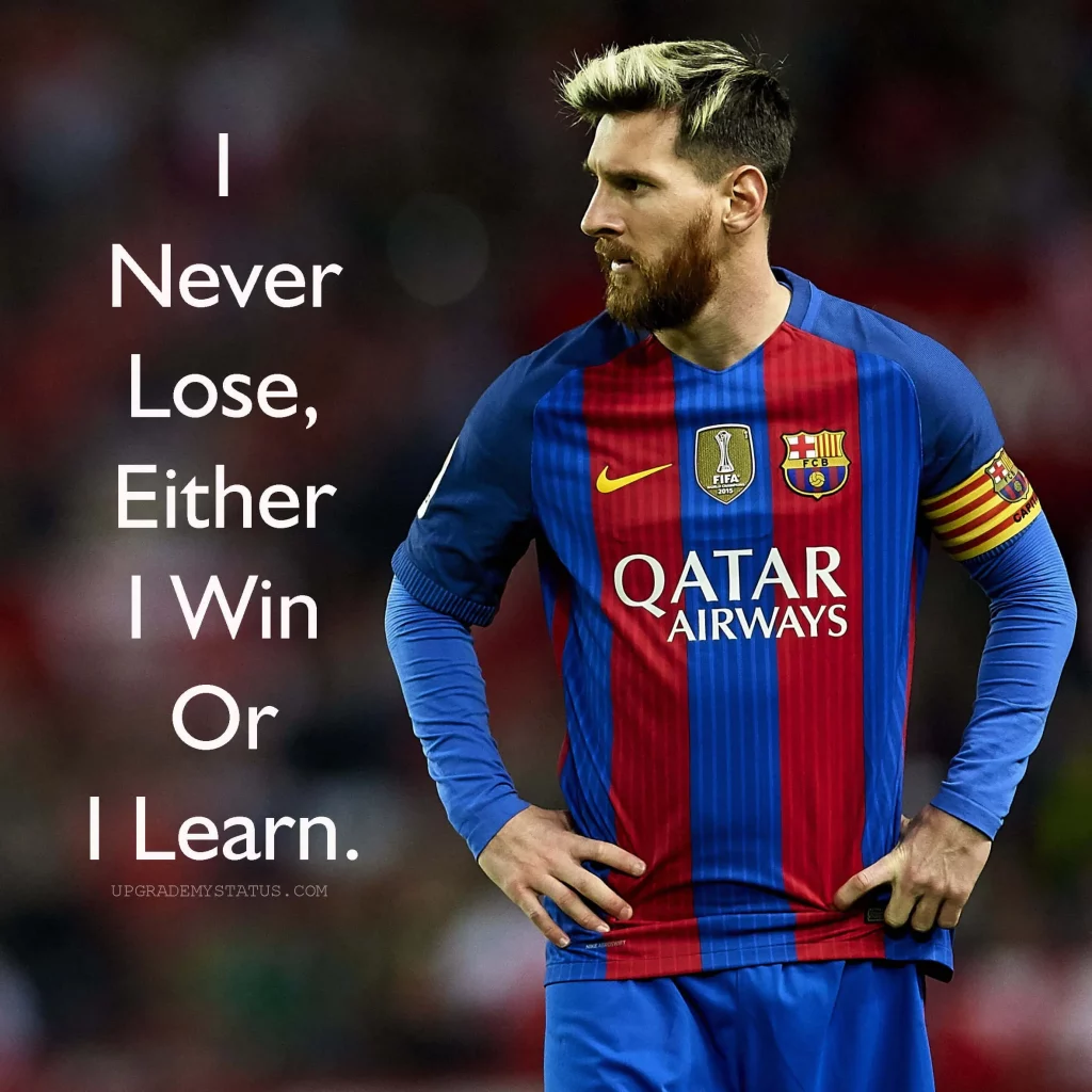 attitude caption in english is written over image of Messi wearing Barcelona kit