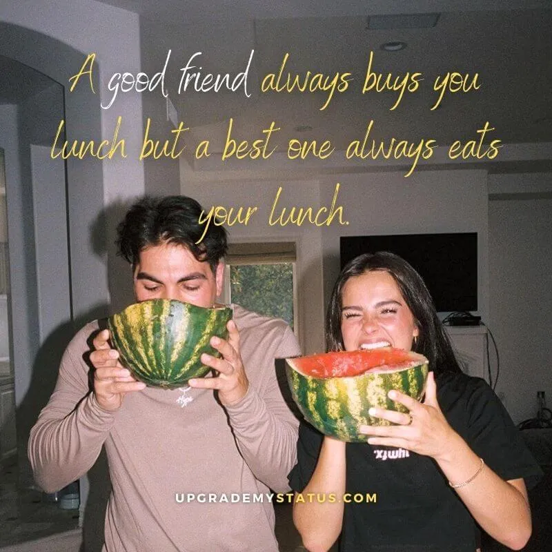 a girl and boy is eating water melon over it funny friendship status is written