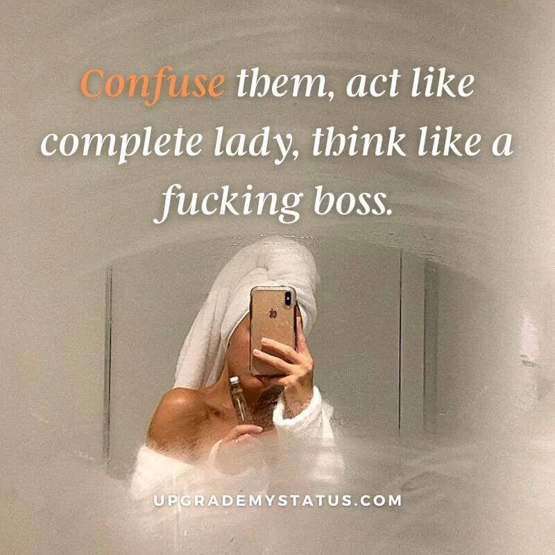 image of girl standing in front of a bath mirror wearing towel over her head and taking her selfie over it positive attitude quote is written