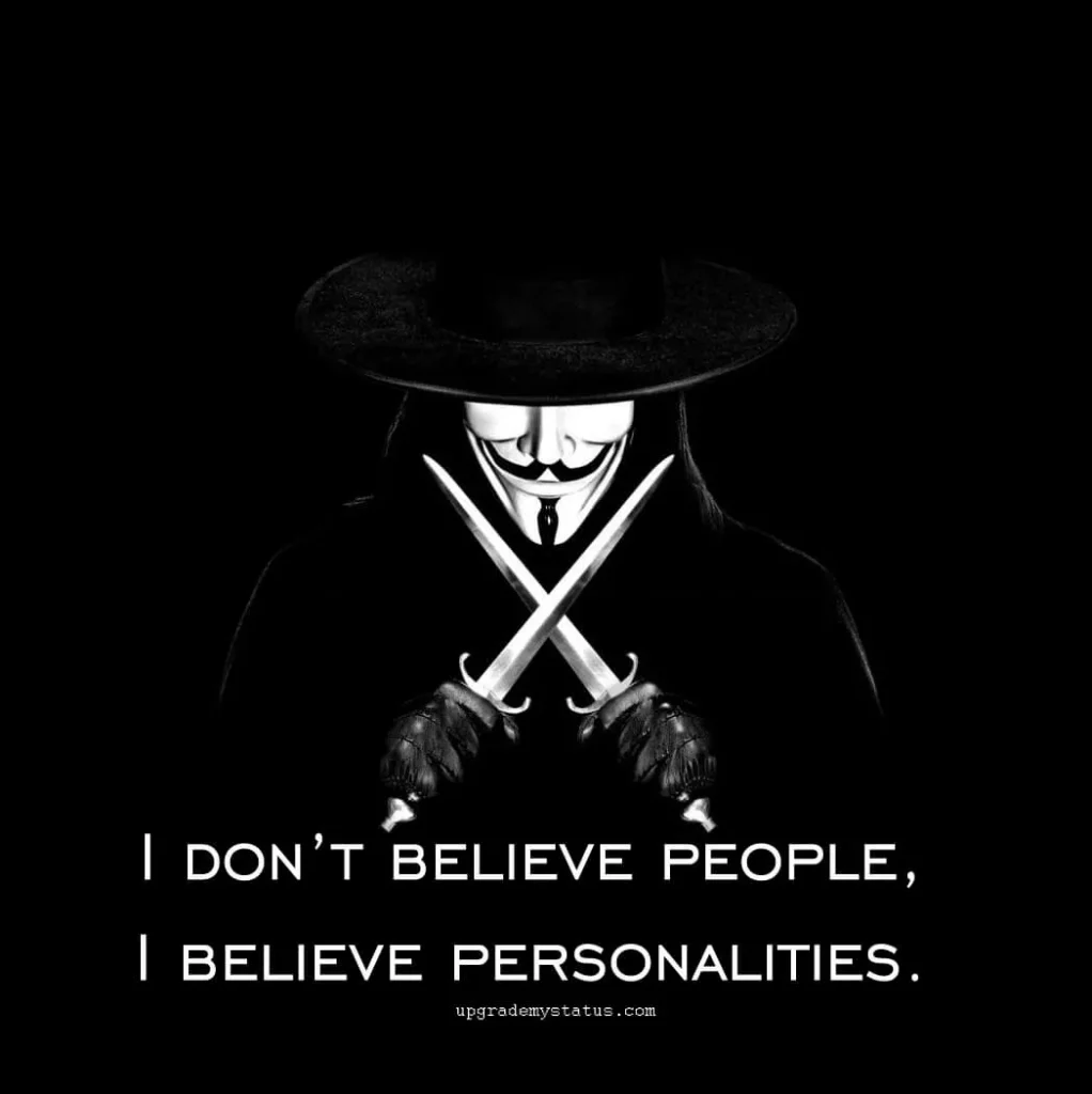 a vendetta holding small knife over it some life about fake people is written