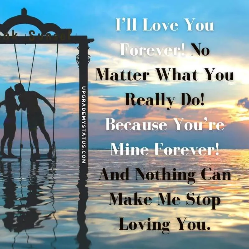 Hearting touching romantic quotes is written over image of couple standing in swings