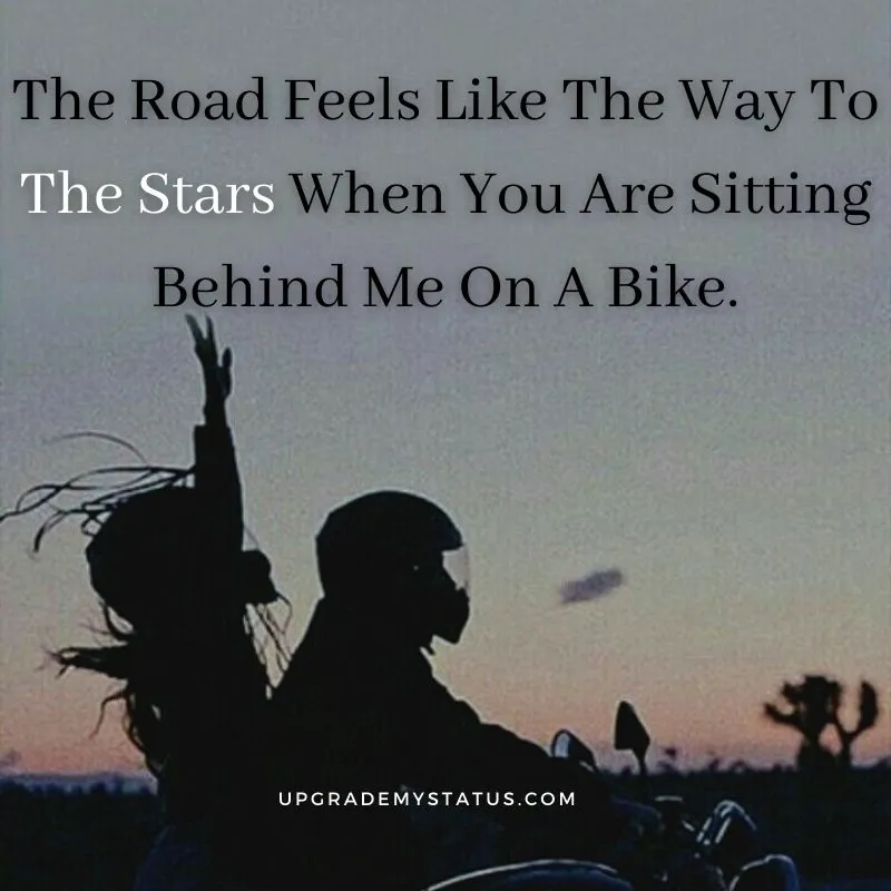 romantic status written over a image on girl and boy riding a motor bike